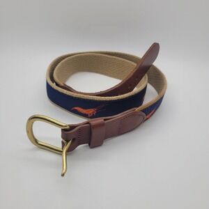 Leather Man Ltd Lobster Surcingle Belt Navy Tan Leather Brass Mens 34 Handmade